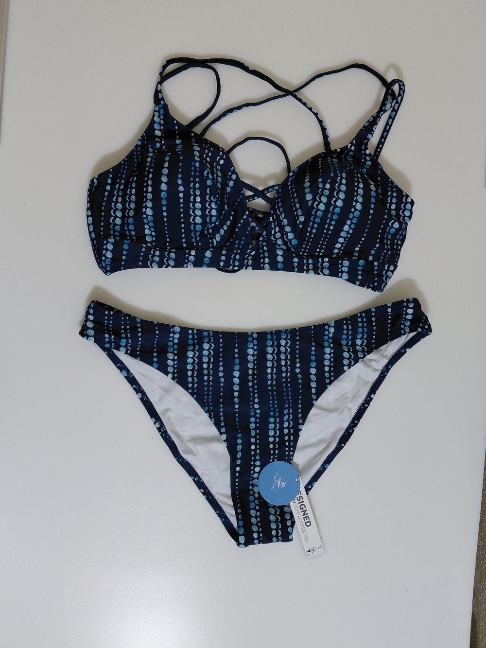 NWT Cupshe Dream Space Lace Up Blue Dot Bikini- XL - Picture 5 of 8
